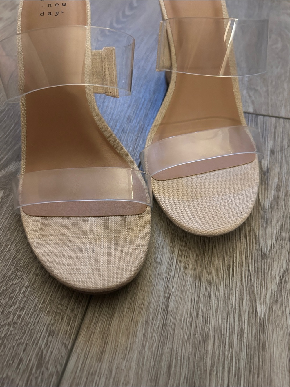 a new day Clear Strap Nude Slide Heels